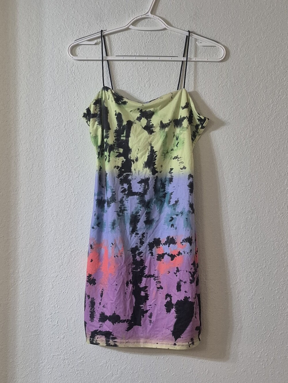 SHEIN Neon Tie-Dye Mini Slip Dress in Lime, Purple & Coral